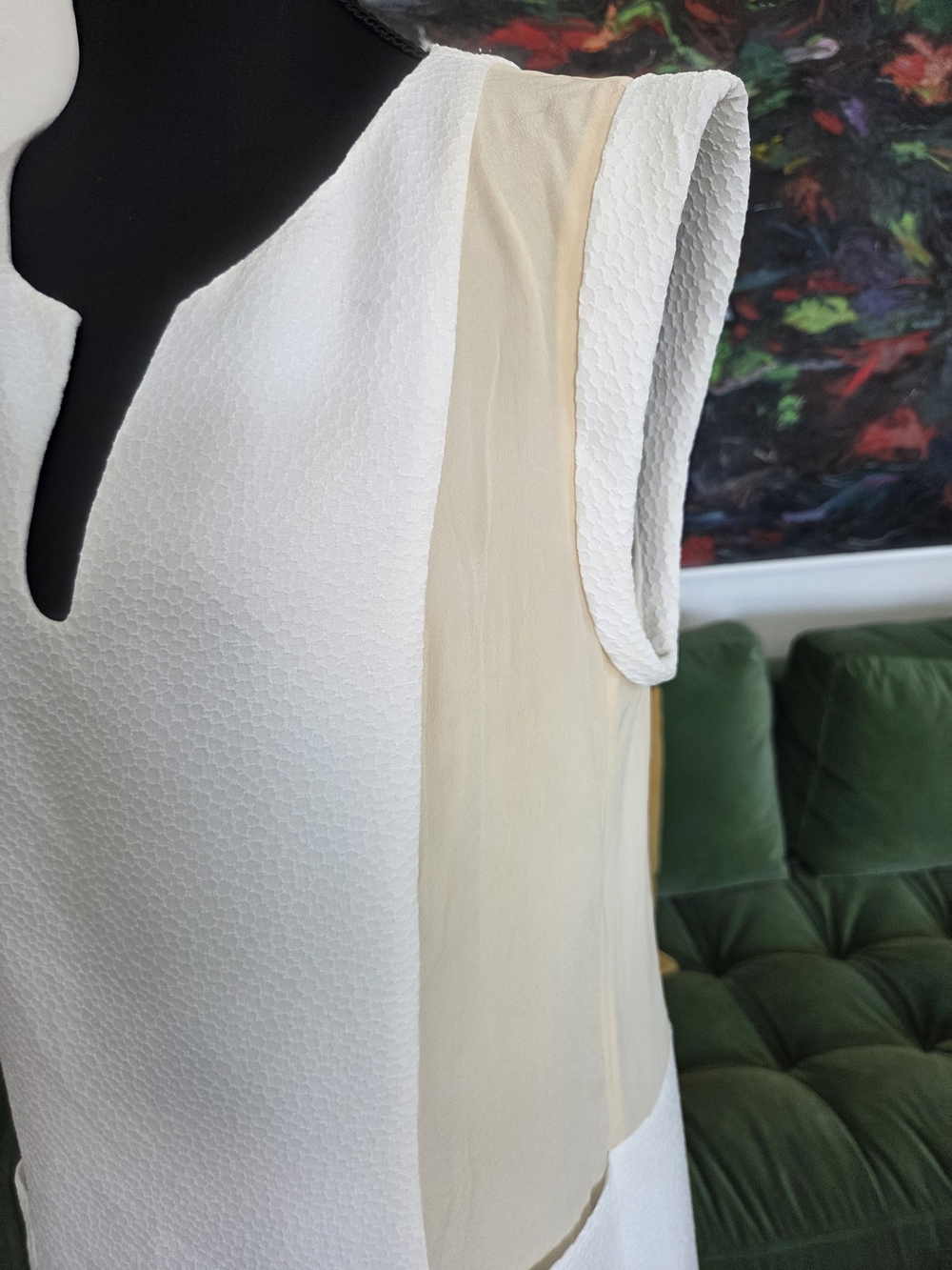 Rebecca Taylor Ivory White Textured Shift Dress with Cream Silk Panels, Size 8 - Picture 2 of 9